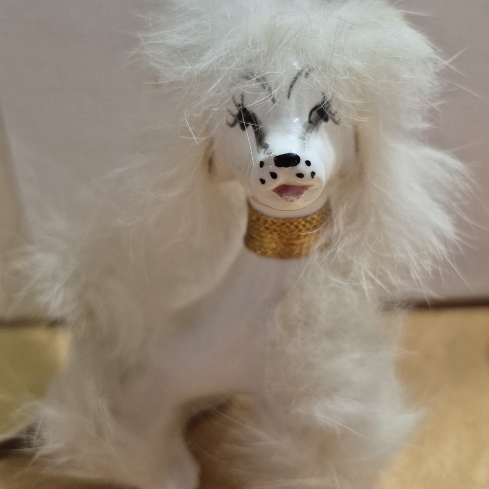Rare Vintage 1950 Chic White and Gold Ceramic Poodle Figurine